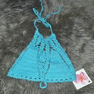 Handmade Crochet Halter Bikini Top - Blue